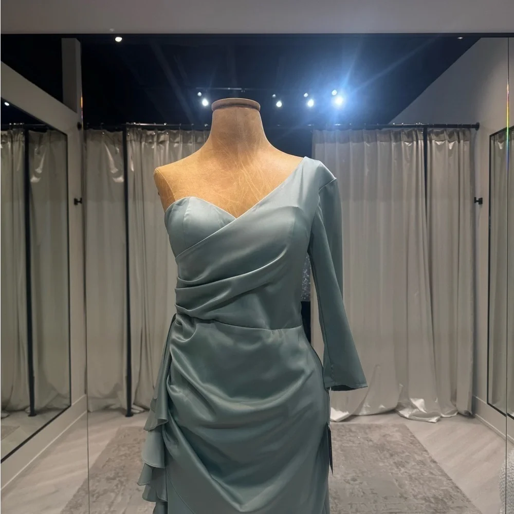 One-Shoulder Ocean Blue Short Dress - Picture 3 of 3